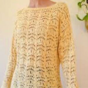 Chico’s Open Knit Crochet Sweater Top – Size 1 (Yellow/Beige) size M